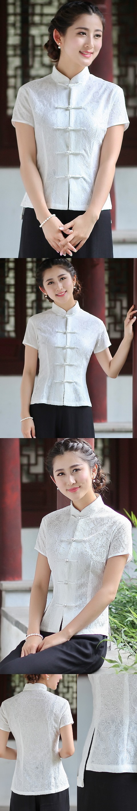 Short-sleeve Chinese Ethnic Lace Blouse (Ready-Made)