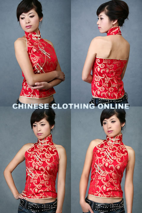 Cut-in Shoulders Bareback Mandarin Blouse (CM)