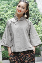 Ethnic 3/4-Sleeve Standing Collar Blouse (CM)