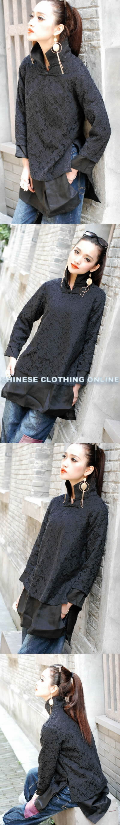 Ethnic Long-sleeve Embroidery Gauze Dual-layer Blouse (CM)