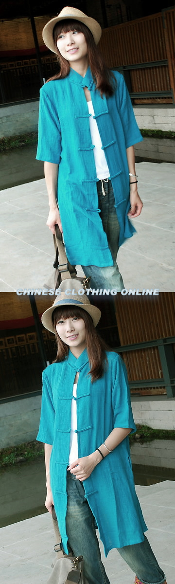 Ethnic Mid-sleeve Cotton Linen Long Blouse (CM)