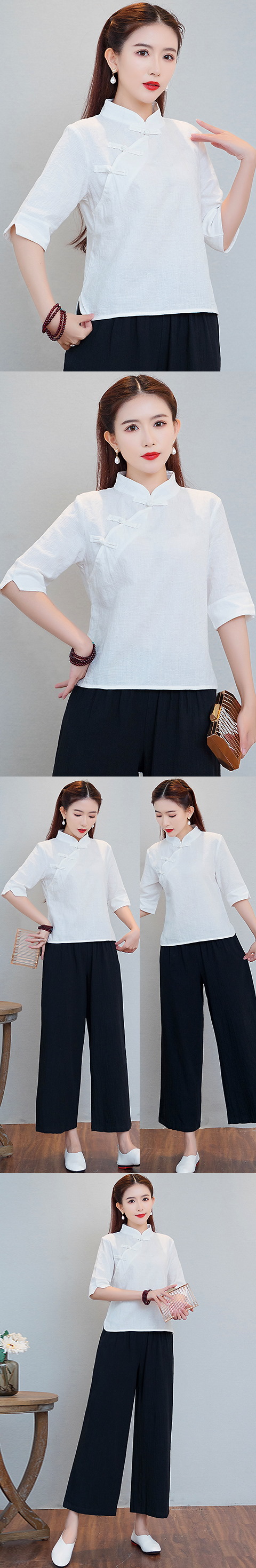 Elbow-sleeve Cotton Linen Chic Ethnic Suit (RM)