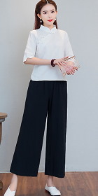 Elbow-sleeve Cotton Linen Chic Ethnic Suit (RM)