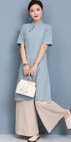 Short-sleeve Linen Chic Ethnic EXTRA-long Suit (RM)