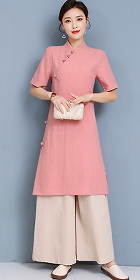 Short-sleeve Linen Chic Ethnic EXTRA-long Suit (RM)