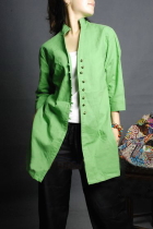 Ethnic 3/4-sleeve Cotton Linen Long Blouse/Jacket (CM)