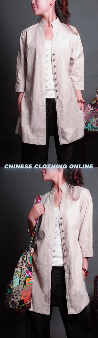 Ethnic 3/4-sleeve Cotton Linen Long Blouse/Jacket (CM)