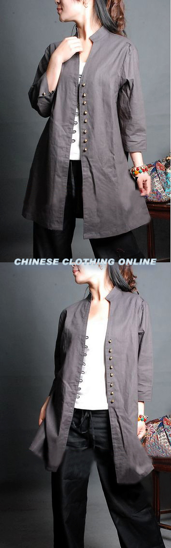 Ethnic 3/4-sleeve Cotton Linen Long Blouse/Jacket (CM)