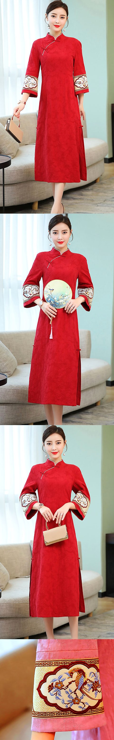 Elegant Cotton Linen Jacquard Cheongsam (RM)