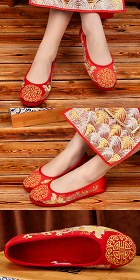 Embroidery Dragon-phoenix Double-happiness Wedding Shoes