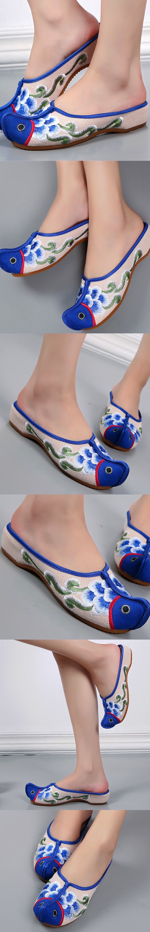 Tipping Fish-head Embroidery Slippers