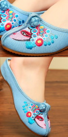 Chinese Opera Mask Embroidery Slippers (Blue)