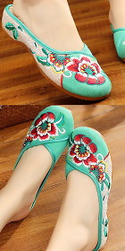 Flower Embroidery Slippers (Green)