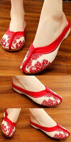 Flower Embroidery Slippers (Red)