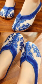 Flower Embroidery Slippers (Blue)