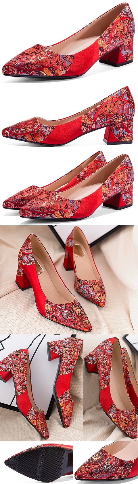 Mid Heel Huddling Dragon Brocade Shoes