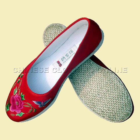 Silk Embroidery Shoes - Hand Embroidery Pattern (Red)