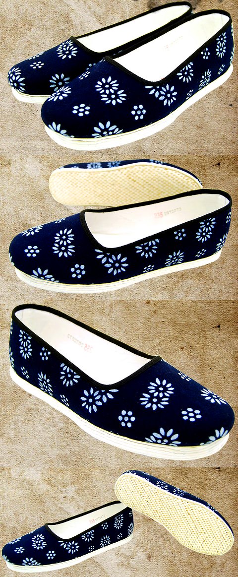 Floral Batik Cloth Shoes (Dark Navy)