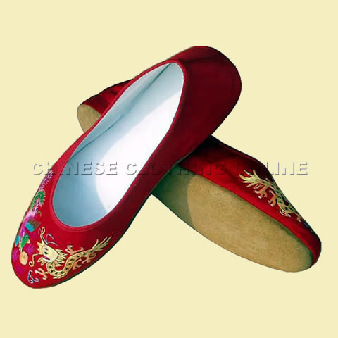 Silk Embroidery Shoes - Hand Embroidery Pattern (Red)