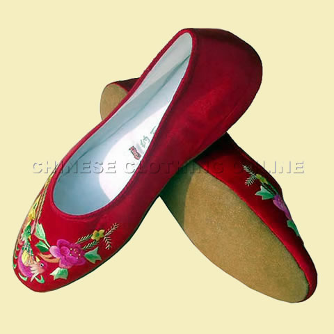 Silk Embroidery Shoes - Hand Embroidery Pattern (Red)