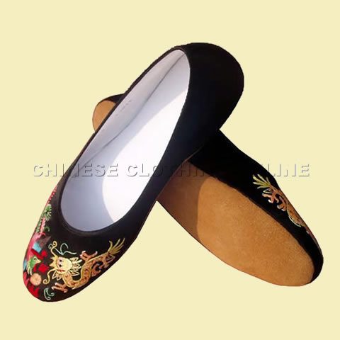 Silk Embroidery Shoes - Hand Embroidery Pattern (Black)