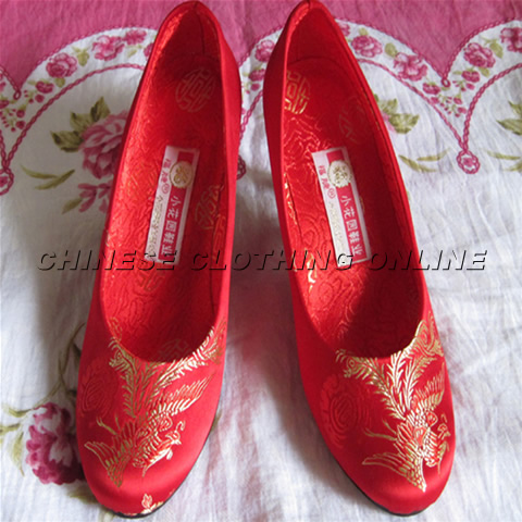 High Heel Phoenix Embroidery Shoes (Red)