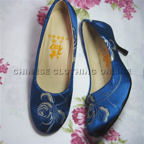 High Heel Mudan Peony Embroidery Shoes (Blue)