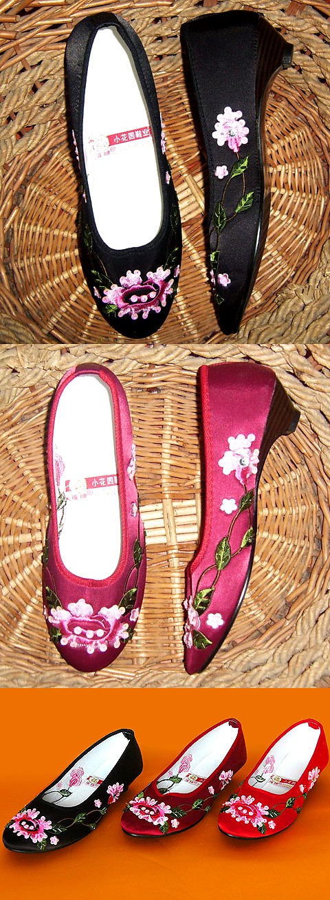 Low Heel Floral Embroidery Beaded Shoes (Multicolor)
