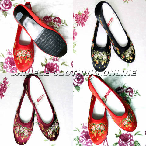 Mid Heel Pomegranate Flower Embroidery Shoes (Multicolor)
