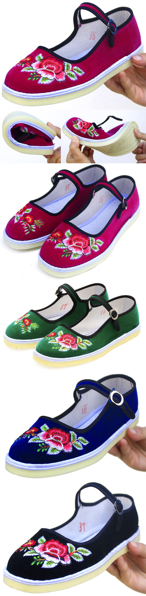 Handmade Embroidery Cloth Shoes w/ Strap