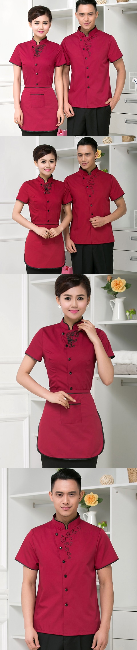 Mandarin Style Restaurant Uniform-Top (Crimson)