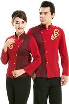 Mandarin Style Restaurant Uniform-Top (Crimson)