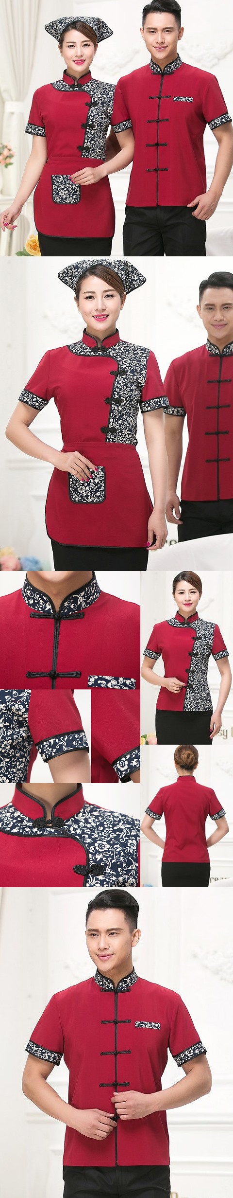 Mandarin Style Restaurant Uniform-Top (Crimson)