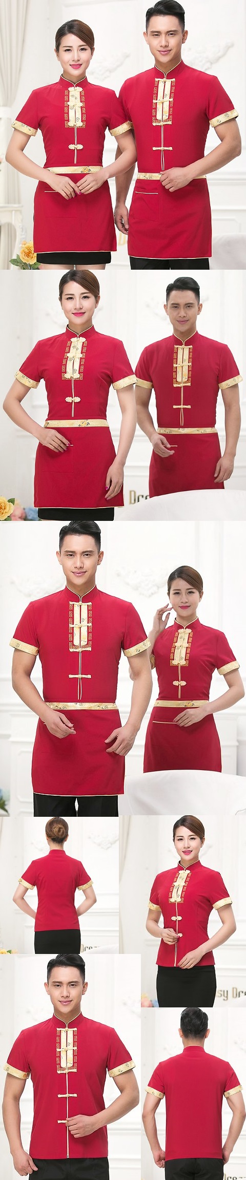 中式餐館制服-上衣（暗紅色）