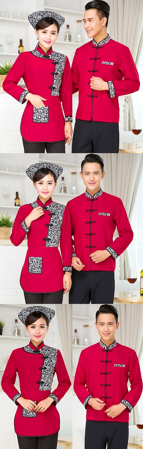 Mandarin Style Restaurant Uniform-Top (Crimson)