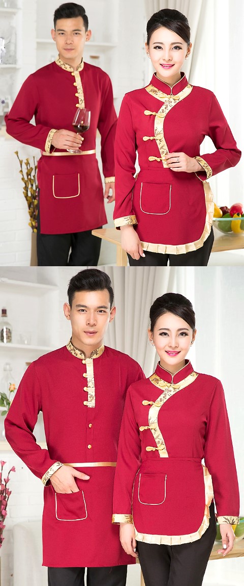 Mandarin Style Restaurant Uniform-Top (Crimson)