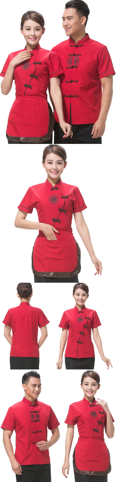 Mandarin Style Restaurant Uniform-Top (Crimson)