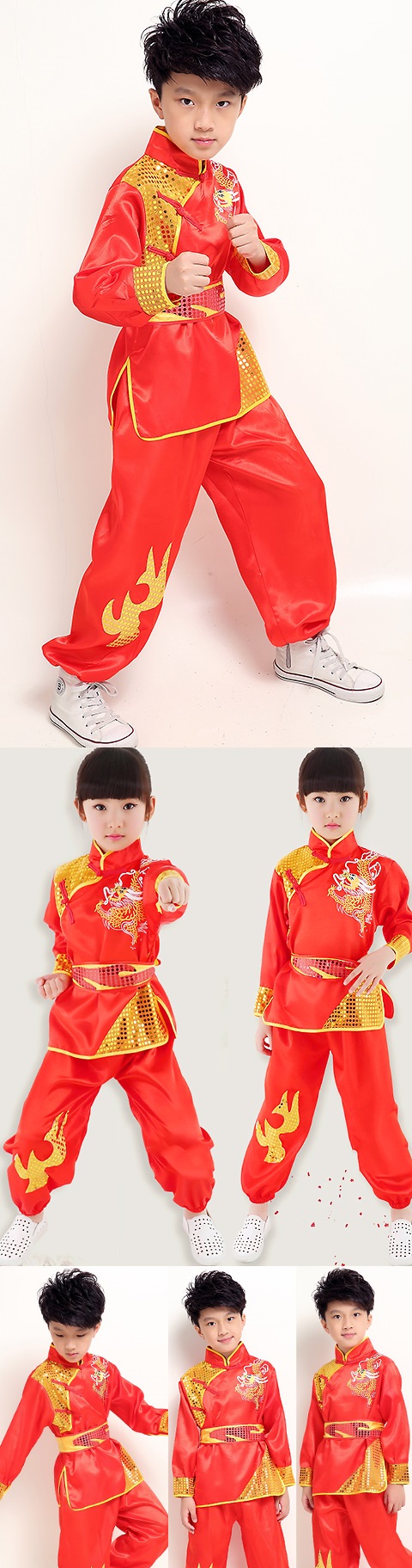 Kid's Dragon Embroidery Kung Fu Uniform with Sash (RM)