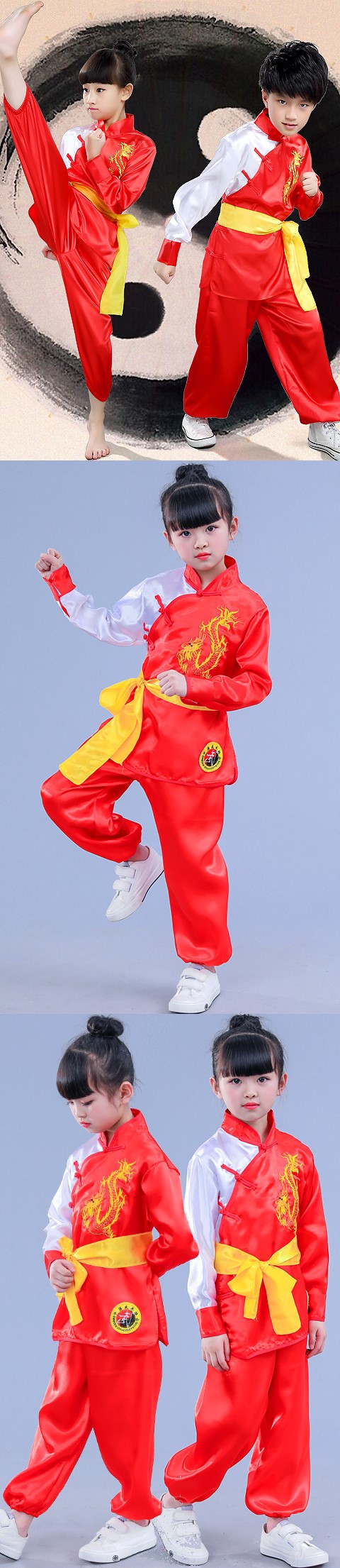Kid's Dragon Embroidery Kung Fu Uniform with Sash (RM)