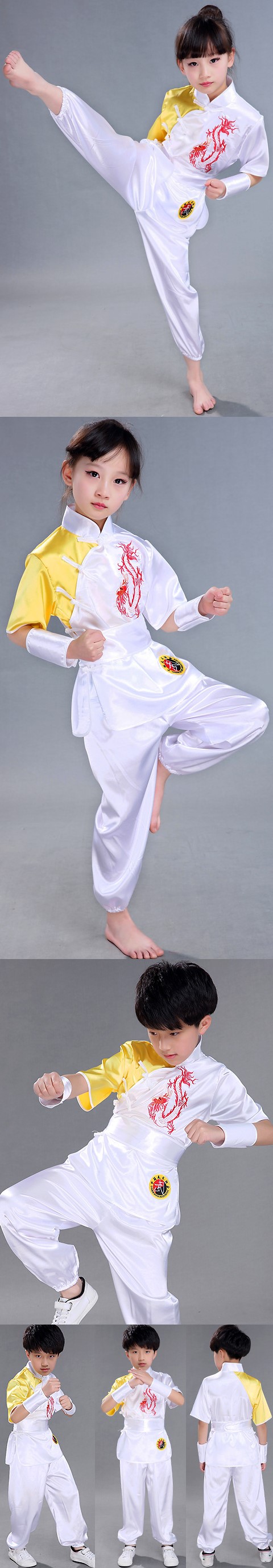 Kid's Dragon Embroidery Kung Fu Uniform with Sash (RM)
