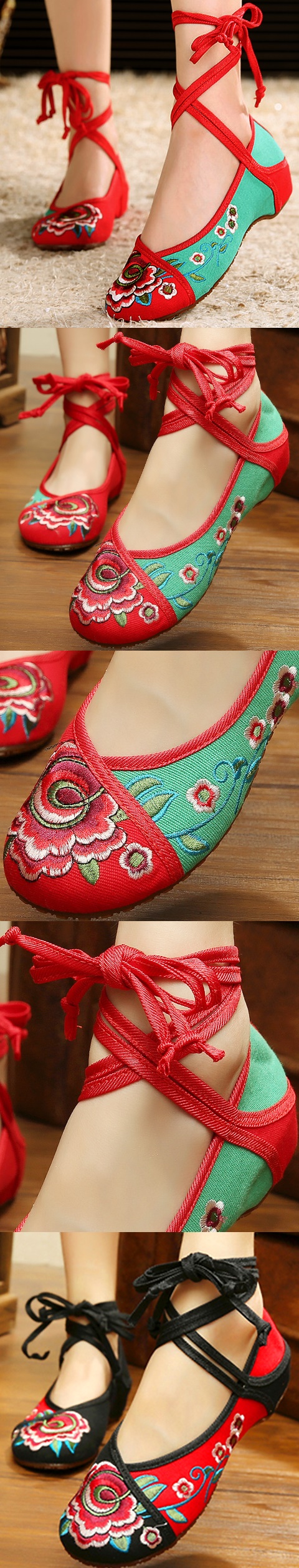 Low-Heel Floral Embroidery Shoes (Multi-color)