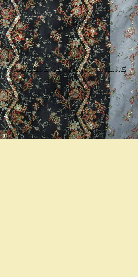 Fabric - See-through Embroidery Gauze w/ Paillettes (Black)
