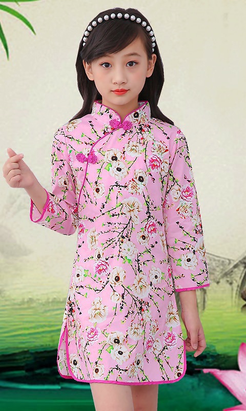 Girl's Long-sleeve Floral Cheongsam Dress (RM)