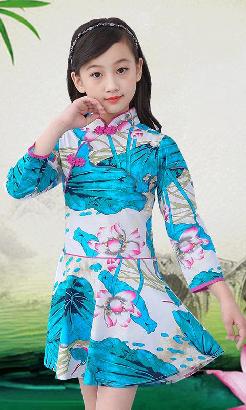 Girl's Long-sleeve Floral Cheongsam Dress (RM)