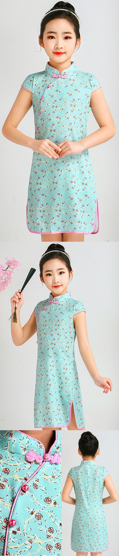 Girl's Floral Cotton Cheongsam Dress (RM)