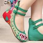 Mid Heel Flower Embroidery Shoes (Green)