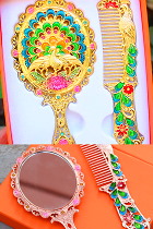Archaic Style Peacock Mirror and Comb Set