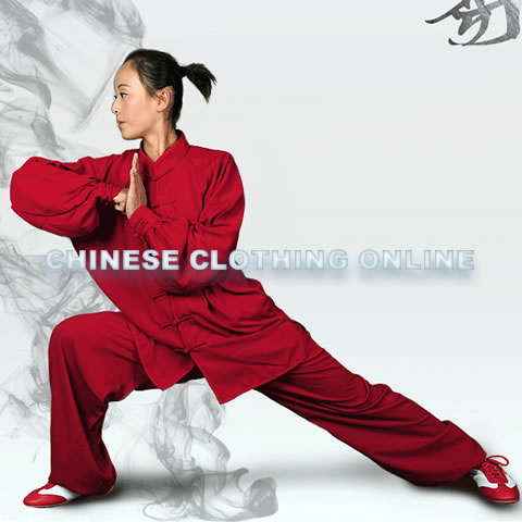 Professional Taichi Kungfu Uniform with Pants - Cotton/Silk - Dark Red (RM)