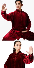 Professional Taichi Kungfu Uniform with Pants - Velvet - Maroon (RM)