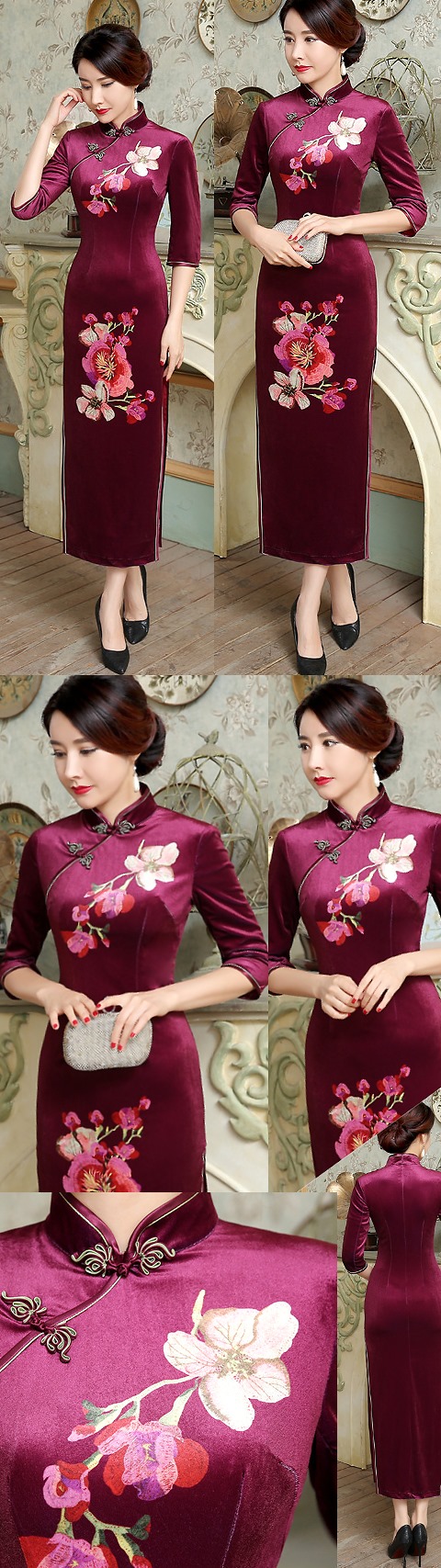 3/4-sleeve Velvet Cheongsam (RM)